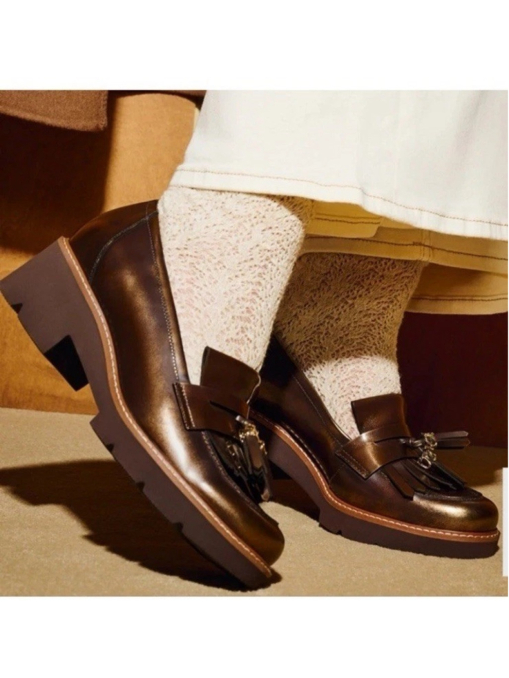 Naturalizer Leather Desmond Oxford Lug Copper Metallic Tassel Loafers 8.5 NWOB